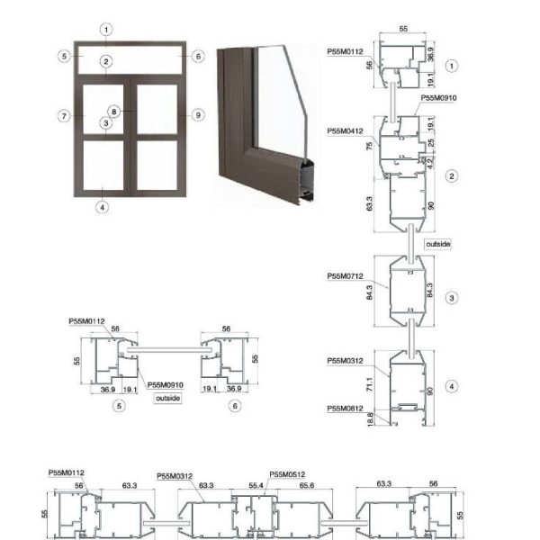 Cửa đi mở quay ngoài hệ P55M