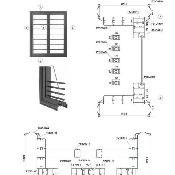 Cửa sổ mở quay ngoài hệ P55M