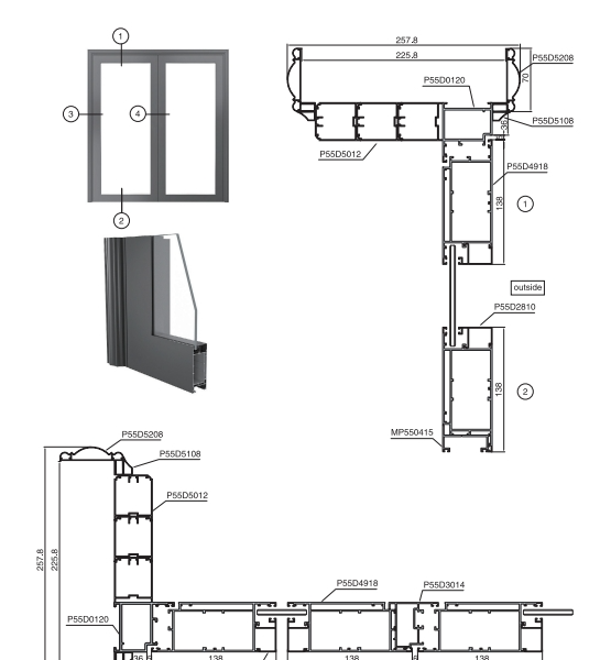 Cửa đi mở quay trong hệ bản to hệ P55D