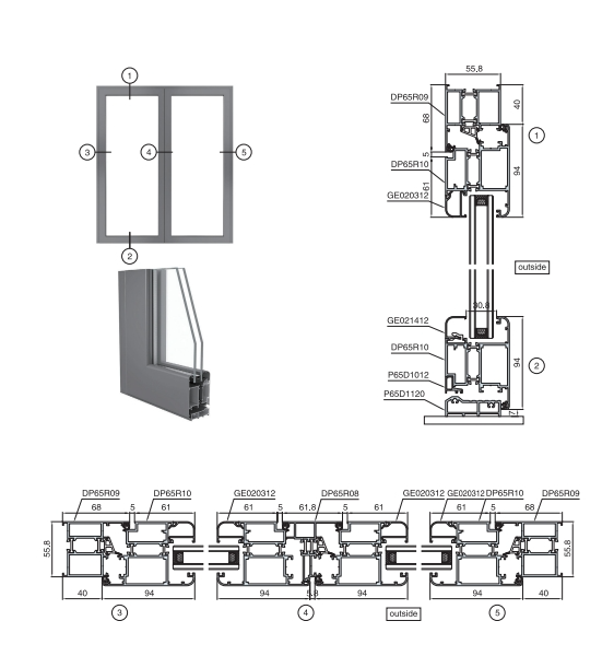 Hệ DP65R cửa đi mở quay có cầu