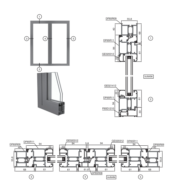 Hệ DP65R cửa đi mở quay trong có cầu