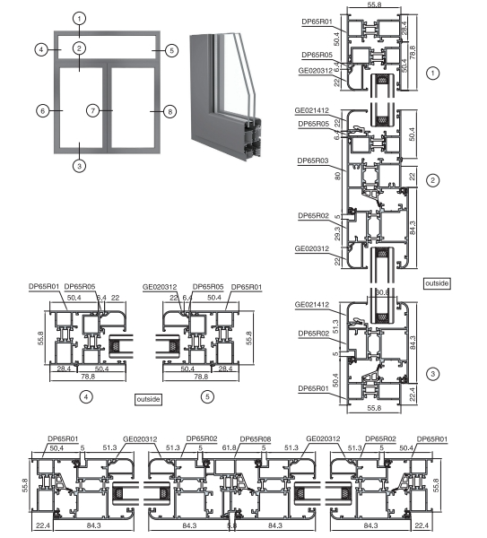 Hệ DP65R cửa sổ mở quay có cầu