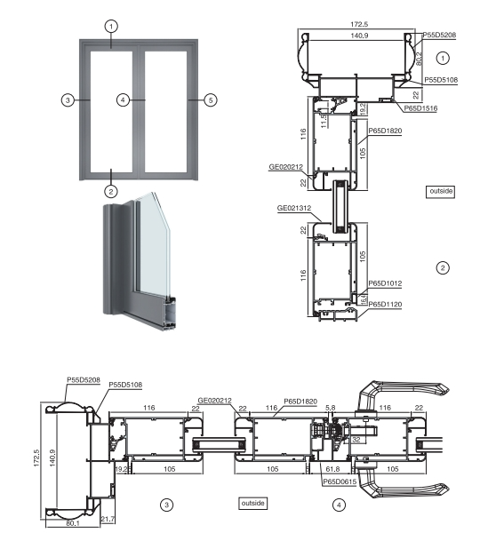 Cửa đi mở trong bản to hệ P65D