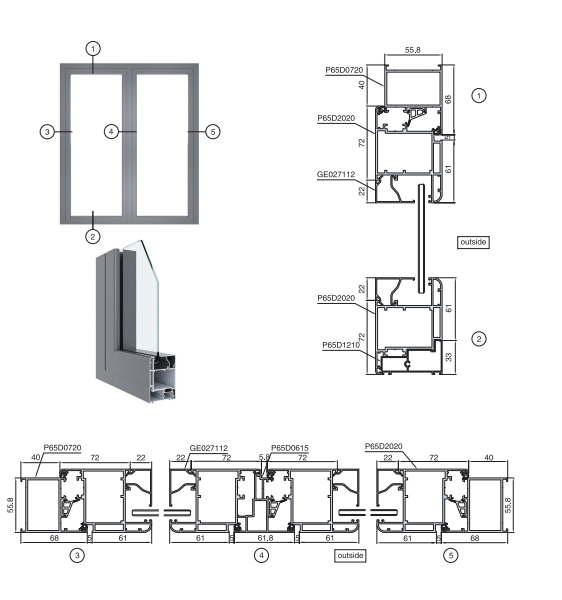 Cửa đi mở quay trong hệ P65D