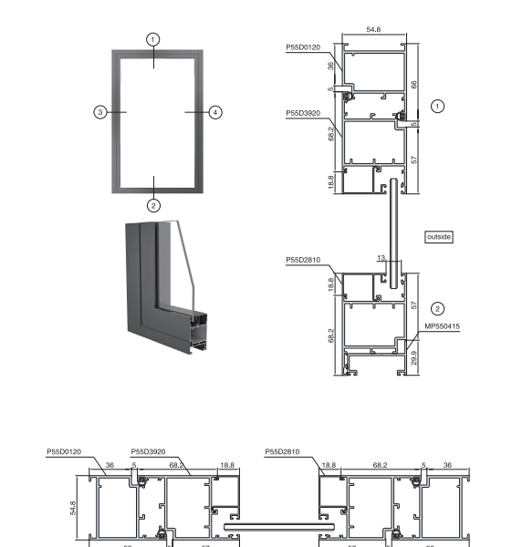 Cửa đi mở quay ngoài hệ P55D