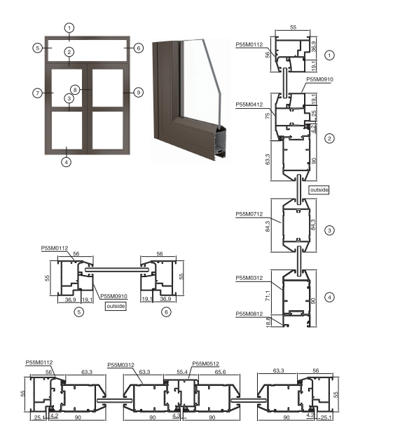 Cửa đi cửa sổ mở hệ P55M